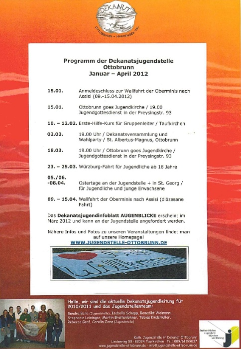 Programm Januar-April 2012 der Dekanatsjugend
