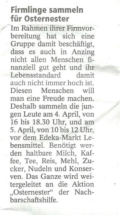 Sammelaktion für Nachbarschaftshilfe