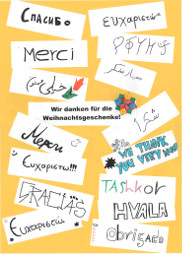Plakat mit Danke-Zettel