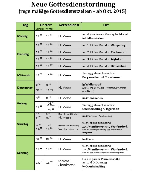 Gottesdienstordnung ab Oktober 2015