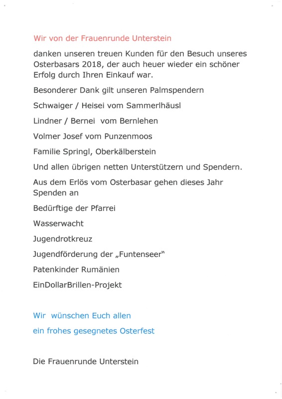 Dank Osterbasar 2018