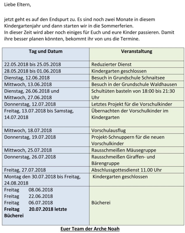 Kiga Termine 2018-05