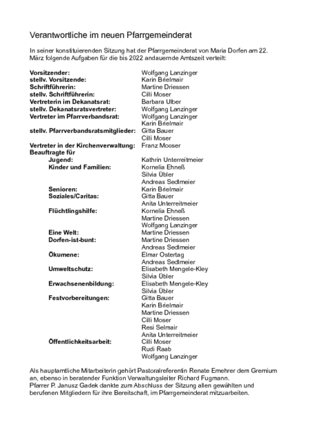Ämterbesetzung PGR Dorfen