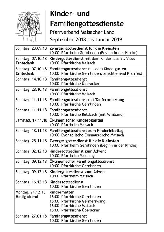 Familiengottesdienste von September 2019 bis Januar 2019