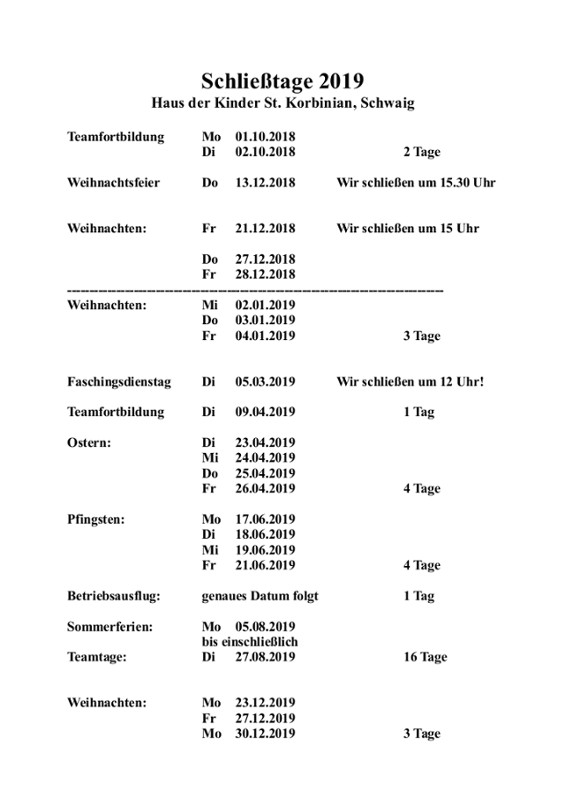 Schließtage