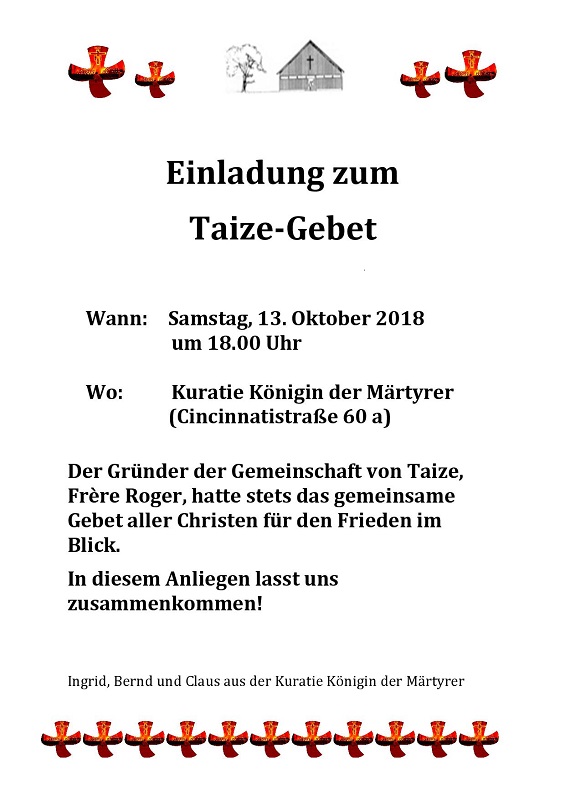 Taize ökumenisches Gebet um Frieden am 01.07.18