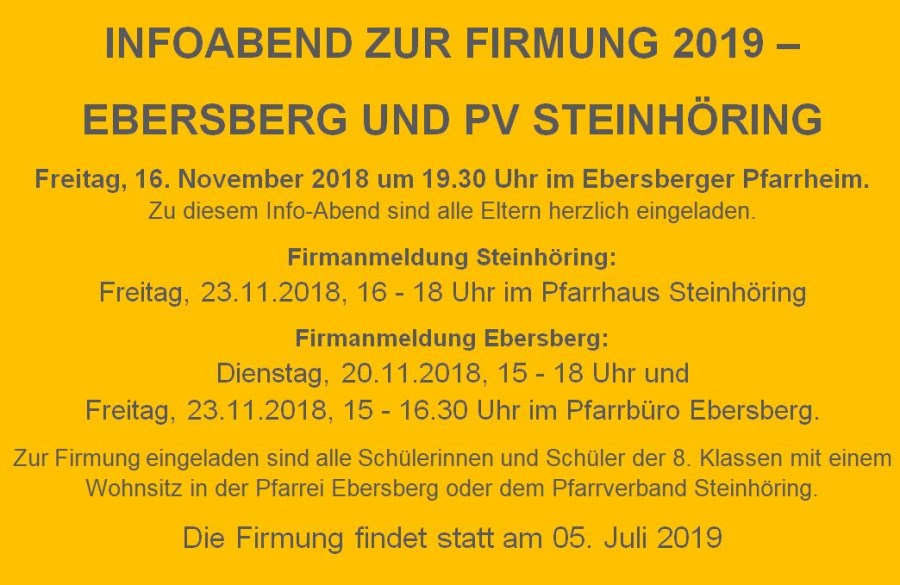Infos zur Firmung 2019 Ebersberg und Steinhöring
