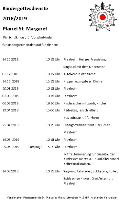 Kindergottesdienste Termine 2018_2019